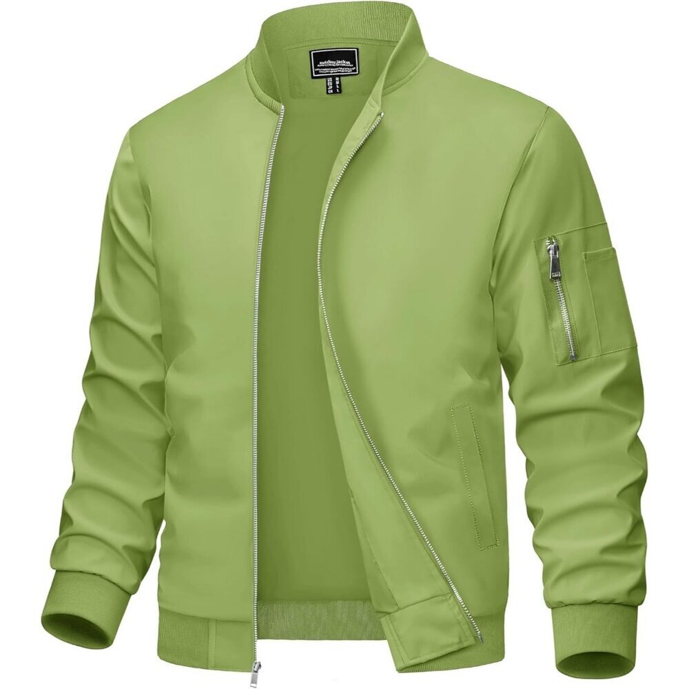 Men's Bomber Jacket Coats #01 Olive Green Casual Zip Pocket Outwear 5 Pockets